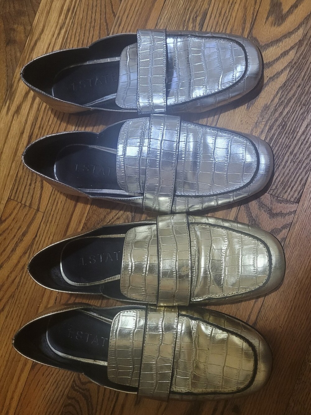 1. State Metallic Croc-Embossed Loafers - Silver & Gold 2 Pairs! Size 8